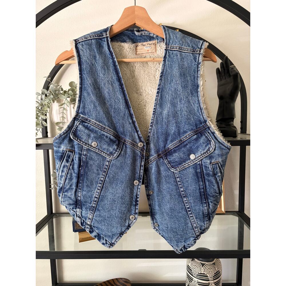 Free People We The Free Sherpa Lined Denim Vest Medium Western Utility Blue